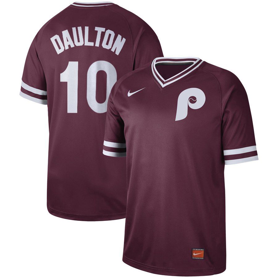Men Philadelphia Phillies #10 Daulton Red Nike Cooperstown Collection Legend V-Neck MLB Jersey